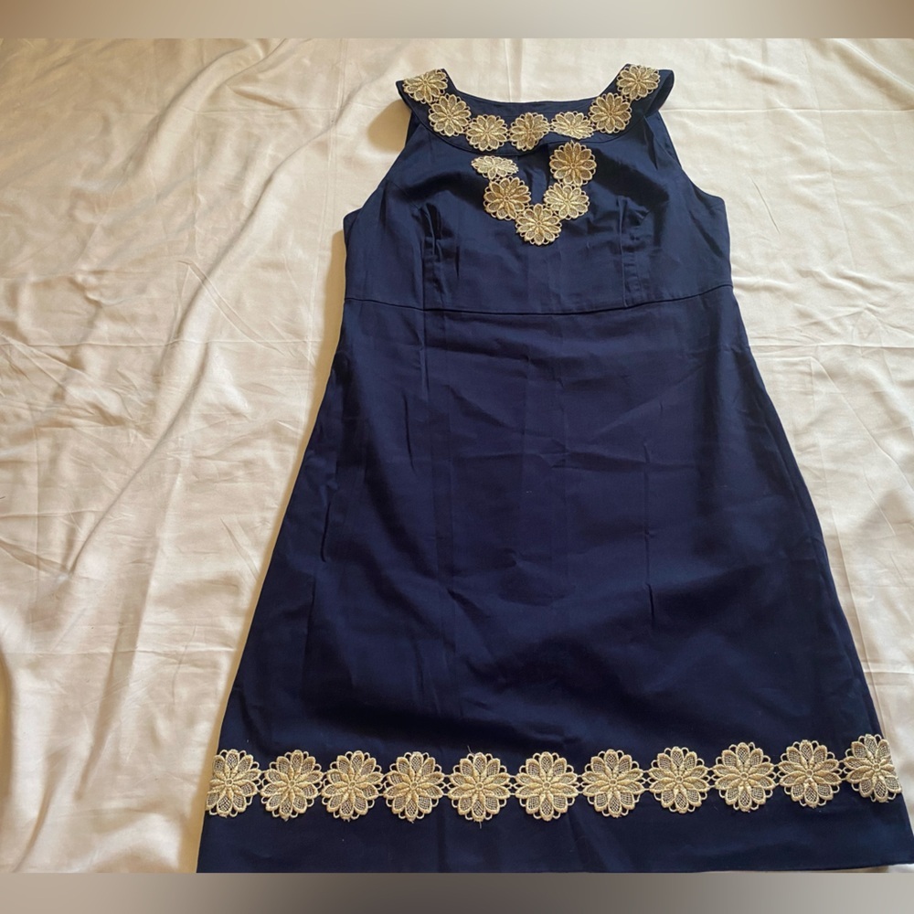 Lilly Pulitzer Navy Gold Women Dress - Size 8 - Sleeveless- Excellent condition - Picture 4 of 12
